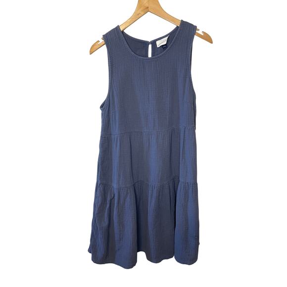 Universal Thread Cotton Gauzy Tank Tiered Navy Blur Mini Dress W/ Pockets Small - Picture 12 of 12